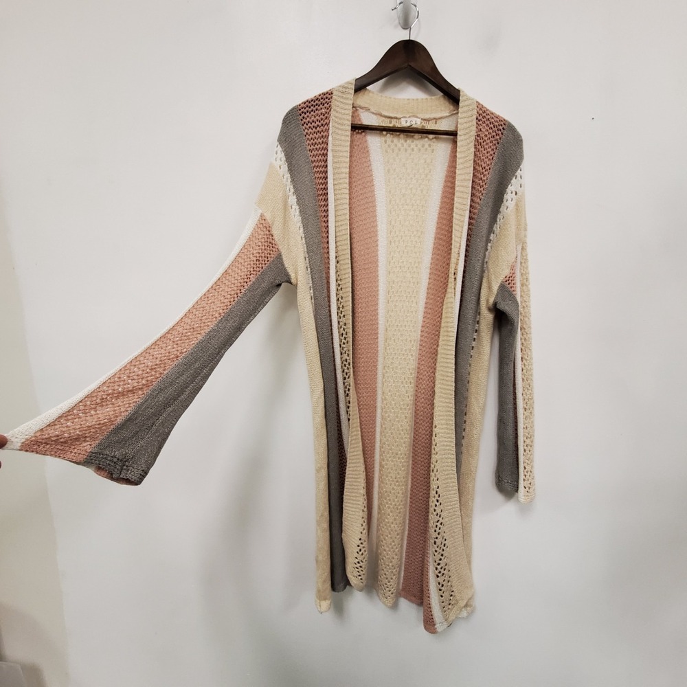 Pol Boho Duster Cardigan Size S Crochet Bell Sleeve Indie Stripe Cowgirl